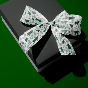 Green Buffalo Plaid Longhorn Pattern Satin Ribbon