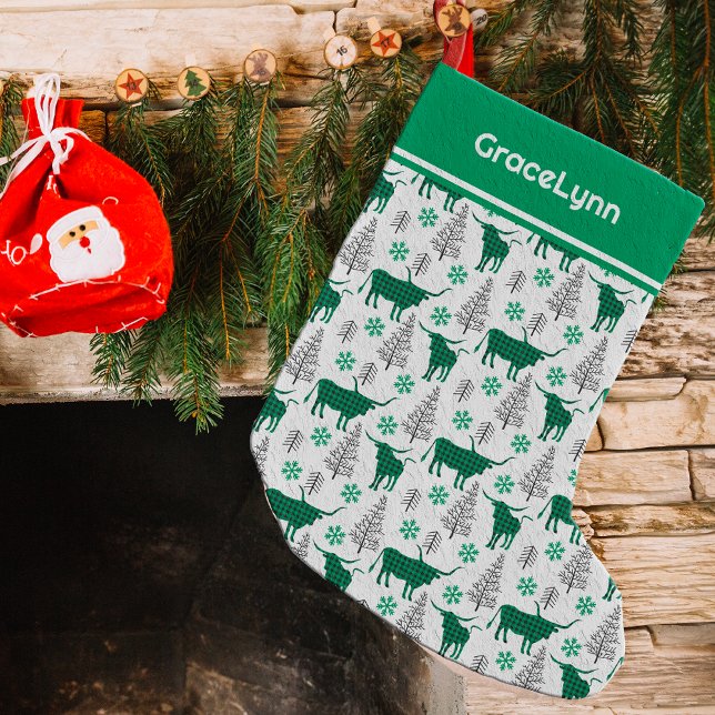 Green Buffalo Plaid Longhorn Pattern Small Christmas Stocking (Creator Uploaded)