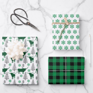 Green Buffalo Plaid Longhorn Pattern Wrapping Paper Sheet