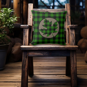 Green Buffalo Plaid Maple Leaf Cushion