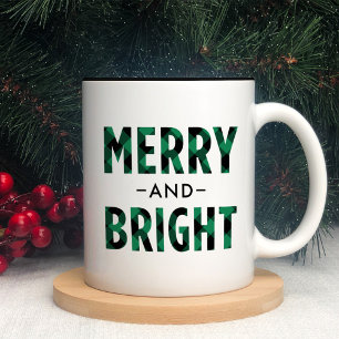 Green Buffalo Plaid Merry and Bright Two-Tone Coffee Mug