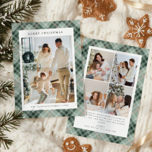 Green Buffalo Plaid Photo collage Christmas   Holiday Card