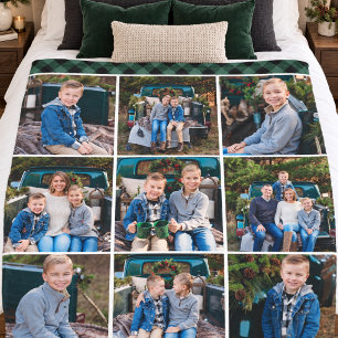 Green Buffalo Plaid Photo Collage Fleece Blanket
