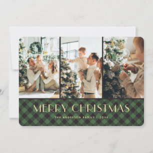 Green Buffalo Plaid Photo Collage Merry Christmas Holiday Card