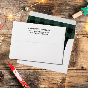Green Buffalo Plaid return address family name Envelope