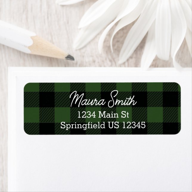 Green buffalo plaid return address labels  (Insitu)