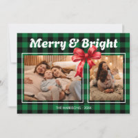 Green Buffalo Plaid Ribbon Two Photos Christmas
