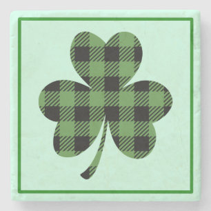 Green Buffalo Plaid Shamrock Clover Design-61104 Stone Coaster