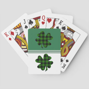 Green Buffalo Plaid Shamrock Playing Cards
