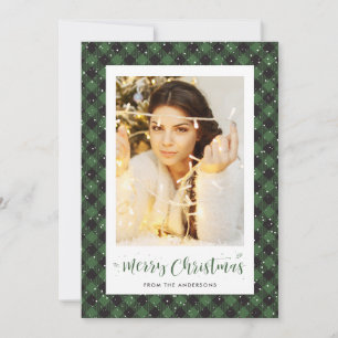 Green Buffalo Plaid Snow Photo Christmas Cards