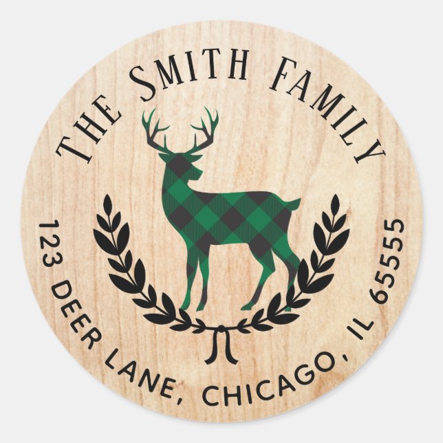 Green Buffalo Plaid Stag Address Label (Front)