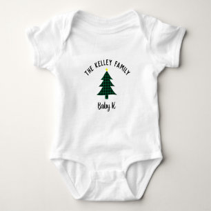 Green Buffalo Plaid Tree, Baby Holiday Family Bodysuit