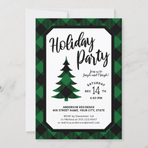 Green Buffalo Plaid Tree Holiday Party Invitation