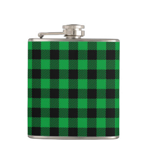 Green Buffalo Plaid Vinyl Wrapped Flask