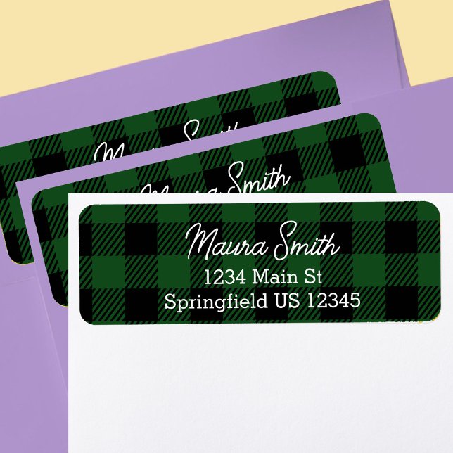 Green buffalo plaid winter return address label (Creator Uploaded)