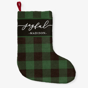 Green Buffalo Plaid with Joyful Script Christmas Small Christmas Stocking