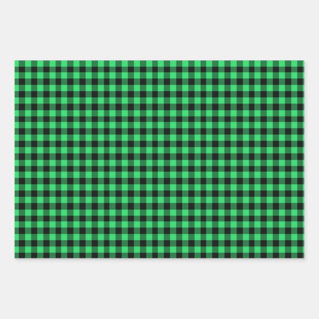 Green Buffalo Plaid Wrapping Paper Sheet (Front)