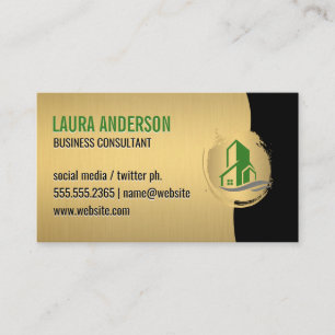 Green Building Icon / Gold Monogram Business Card