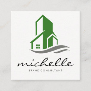 Green Building Icon Square Business Card