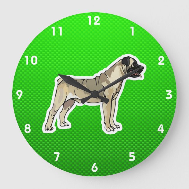 Green Bullmastiff Large Clock (Front)