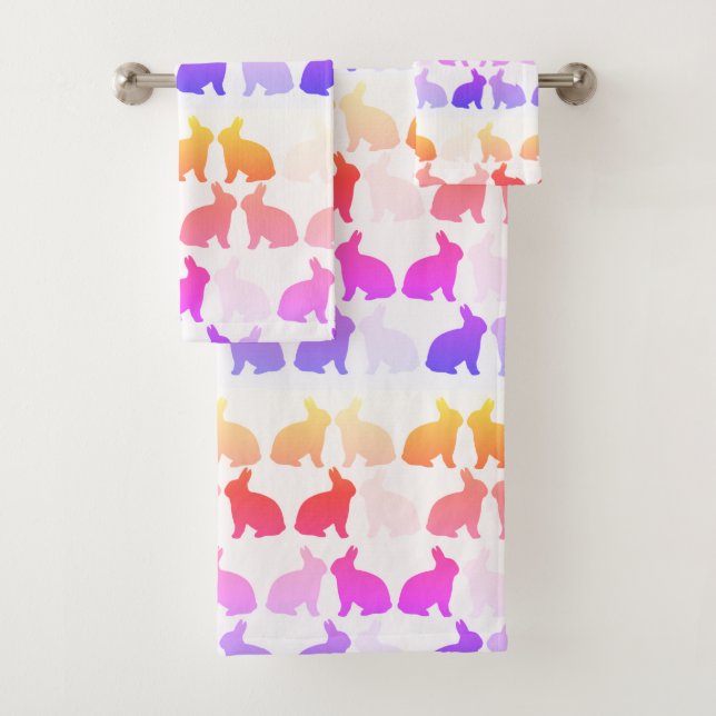 Green Bunny Easter Spring Bunnies Rabbit Bath Towe Towel Set (Insitu)