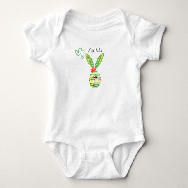 Green Bunny/Egg - customize name  Baby Bodysuit (Front)