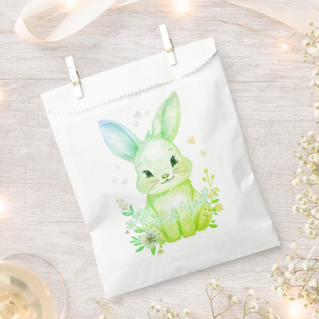 Green Bunny Party, Forest Animal Baby Shower  Favour Bag (Clipped)