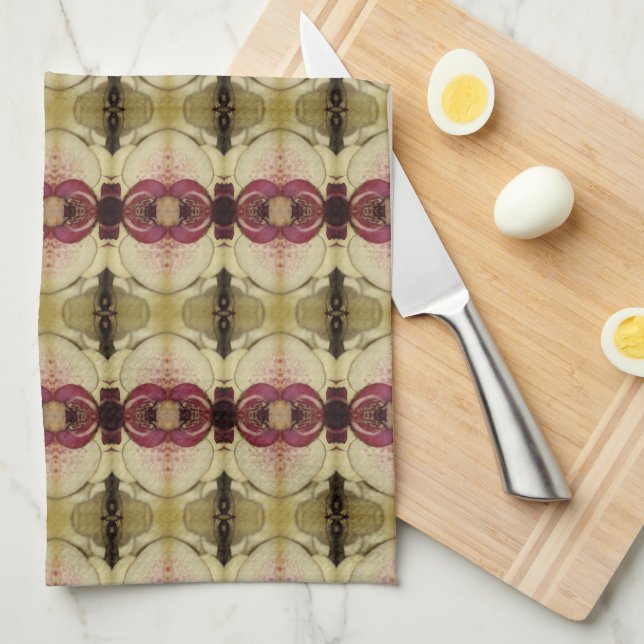 Green Burgundy and Beige Tea Towel (Quarter Fold)