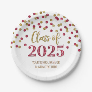 Green Burgundy Confetti Graduation 2025 Paper Plate