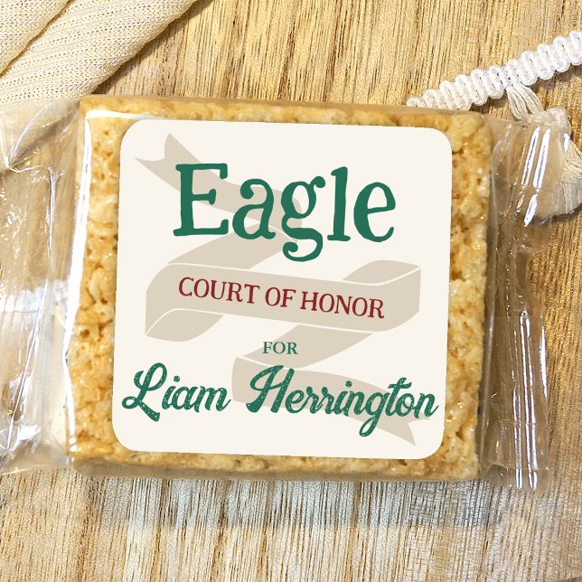 Green & Burgundy Eagle Scout Court of Honor Party Square Sticker (green and burgundy red eagle scout court of honor party favor sticker, dessert label, envelope seal )