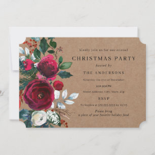 Green Burgundy Foliage Winter Christmas Party Invitation