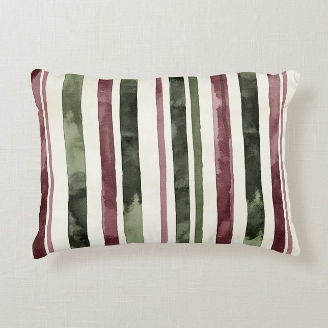 Green Burgundy Stripes Christmas Decorative Cushion (Front)