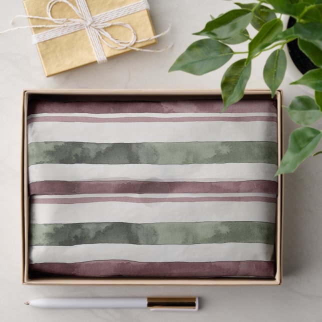 Green Burgundy Stripes Christmas Tissue Paper (Gift)