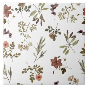 Green Burgundy Wildflower Ceramic Tile