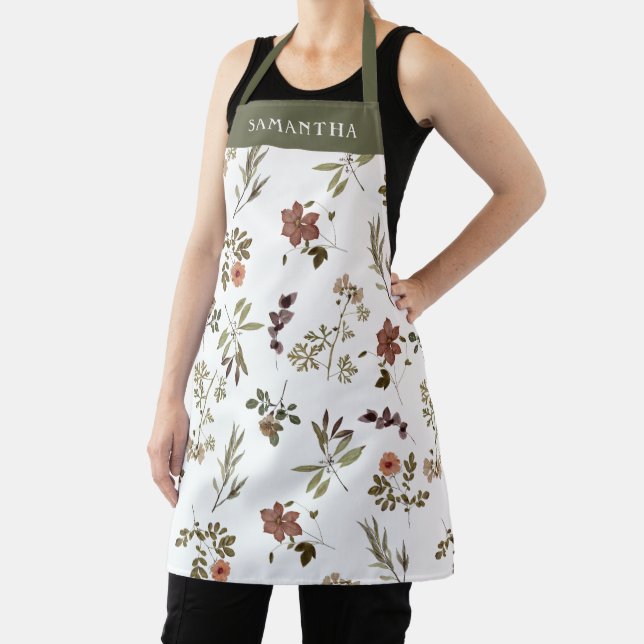 Green Burgundy Wildflower Custom Name Apron  (Insitu)