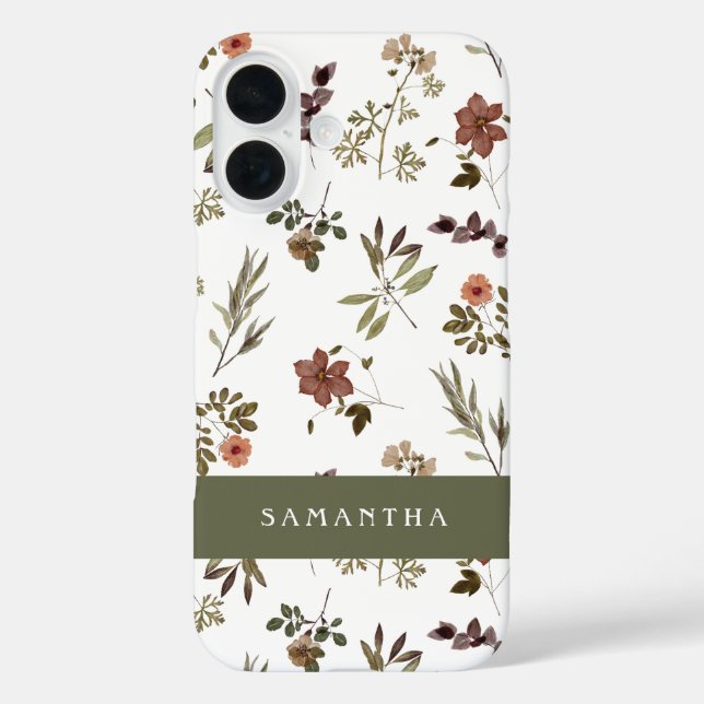 Green Burgundy Wildflower Monogram Name Case-Mate iPhone Case (Back)