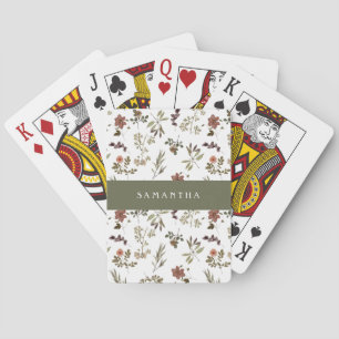 Green Burgundy Wildflower Monogram Name Playing Cards