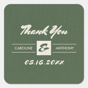 Green Burlap Texture Wedding Thank You  Square Sticker
