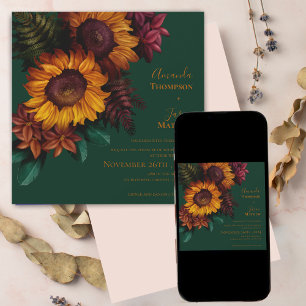 Green Burnt Orange Floral Wedding Invitation