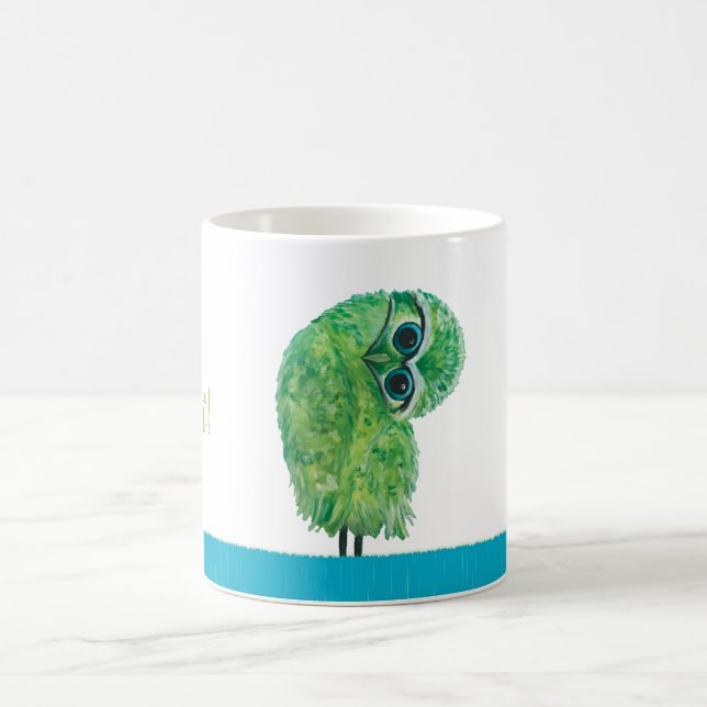Green Burrowing Owl Coastal Art Coffee Mug (Center)