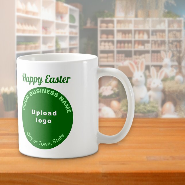 Green Business Brand | Easter | Mug (Mug with Easter greeting and green round shape business brand)