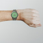 Green Business Brand on Men's Watch<br><div class="desc">Your business logo on green background on men's watch. Accessory that you can include in your promotional products, giveaway items or gifts to your customers or clients to advertise your business or to promote your brand. Customisable watch that you can put your business logo to build brand name awareness. Please...</div>
