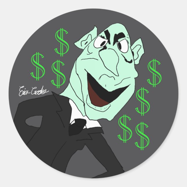 Green business executive puppet classic round sticker (Front)