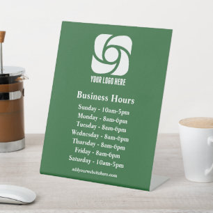Green Business Logo Custom Company Hours Pedestal Sign