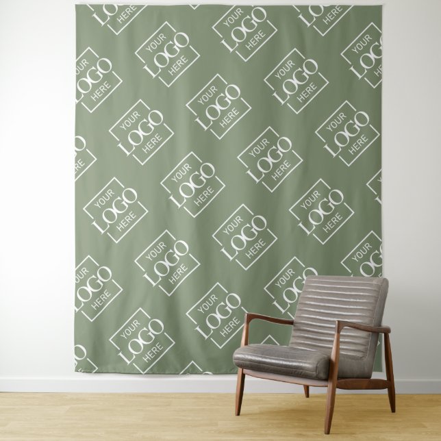 Green Business Logo Pattern Trade Show Backdrop Tapestry (In Situ)
