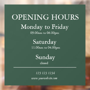 Green Business Opening Hours Sign   Window Cling