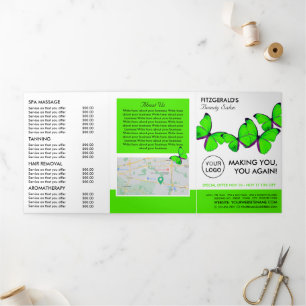 Green Butterflies, Beauty Salon Tri-Fold Flyer