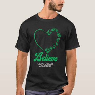 Green Butterflies Heart Believe Celiac Disease Awa T-Shirt