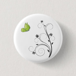 Green Butterfly 3 Cm Round Badge