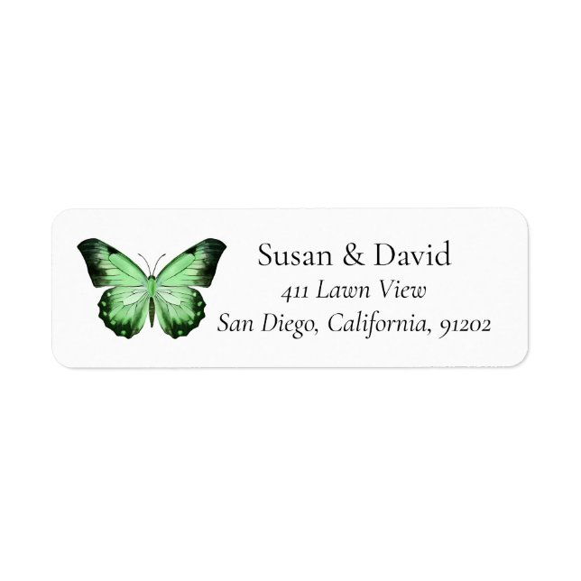 Green Butterfly Address Return Address Label (Front)